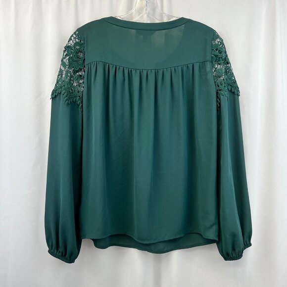 Express Women’s Crochet Tie Up Neck Top Green Size Small Long Sleeve - Picture 5 of 7